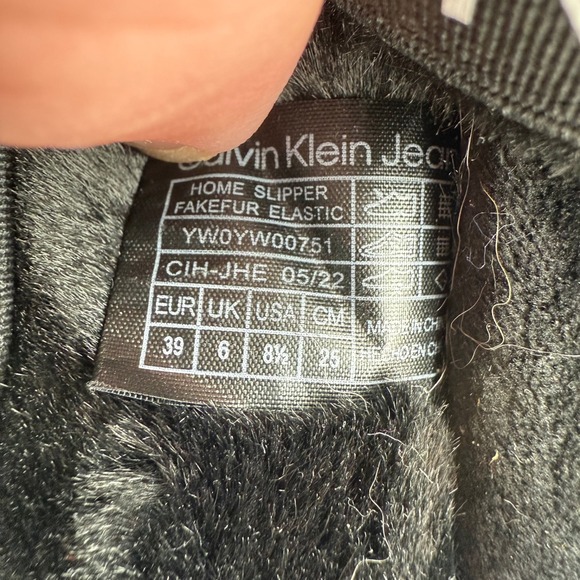 Calvin Klein Slippers Faux Fur Black Slingback Women 8.5 Elastic Strap Home - Picture 6 of 6